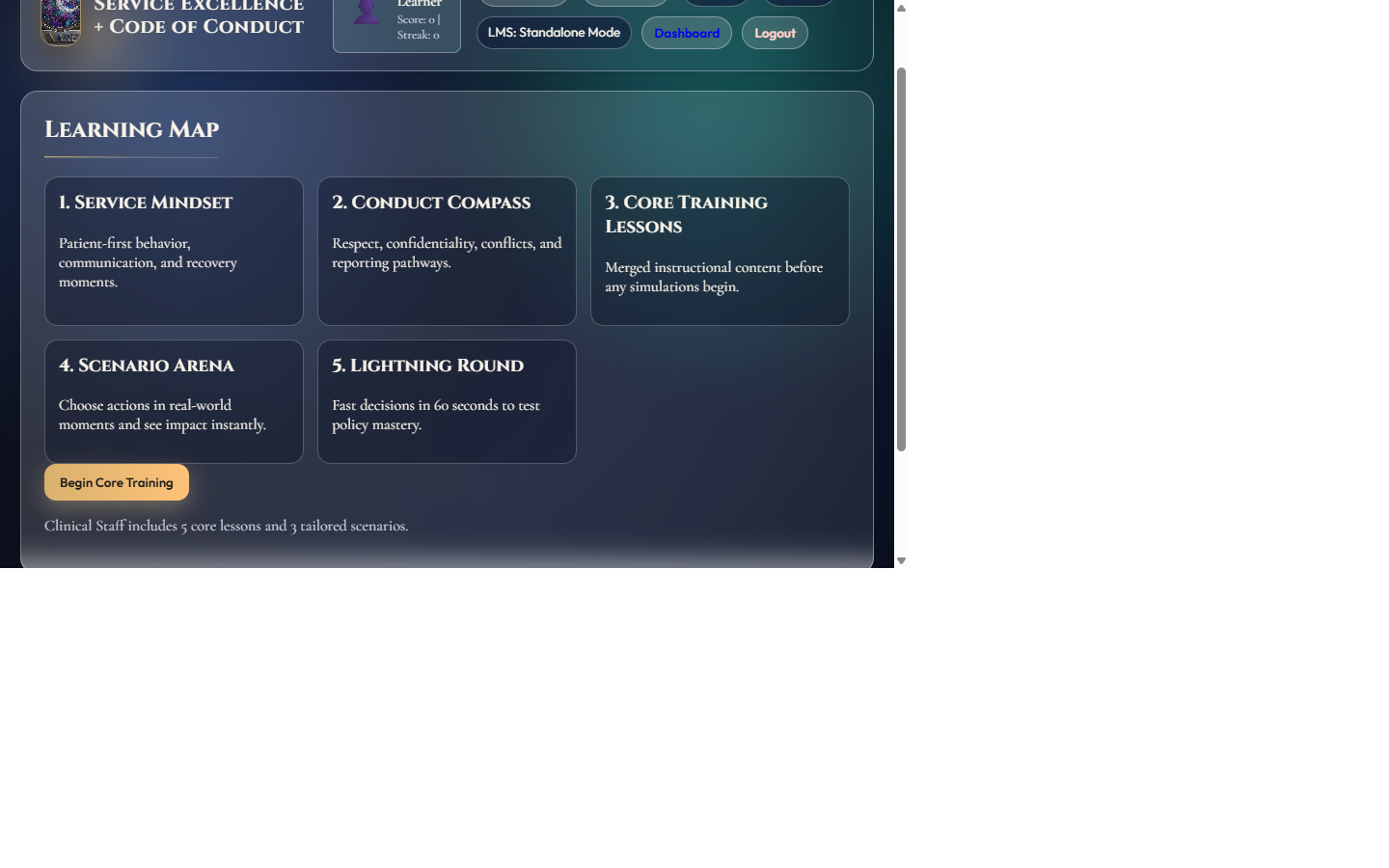 Training learning map screen